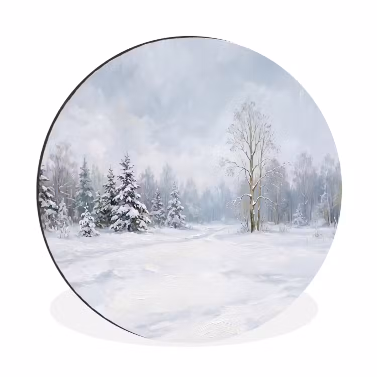 Wandcirkel - Aluminium - Bospad - Dennen - Sneeuw - Winter - Rustgevend — 1