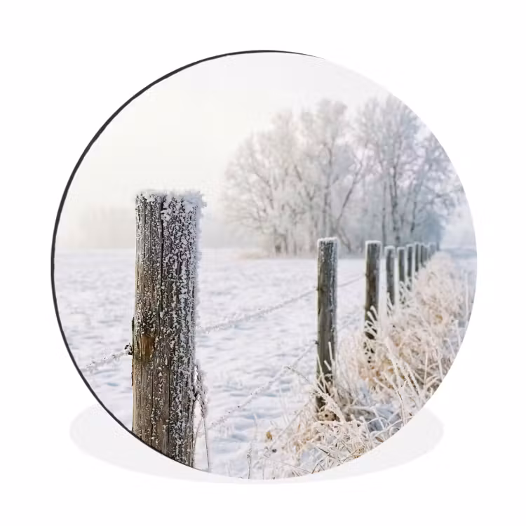 Wandcirkel - Aluminium - Hek - Sneeuw - Mist - Platteland - Nostalgisch — 1