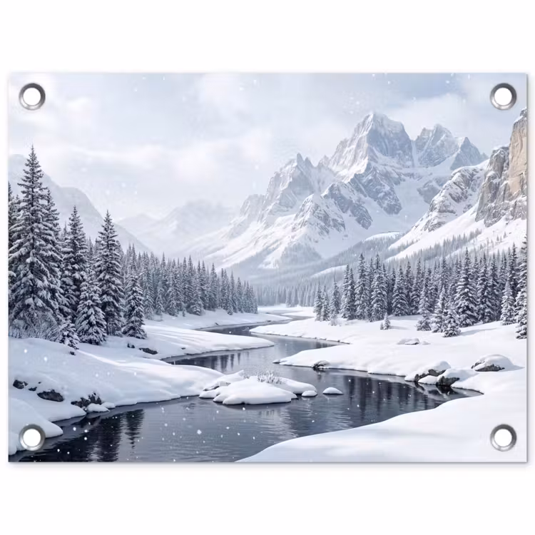 Tuinposter - Sneeuwlandschap - Bergen - Rivier - Winter — 1