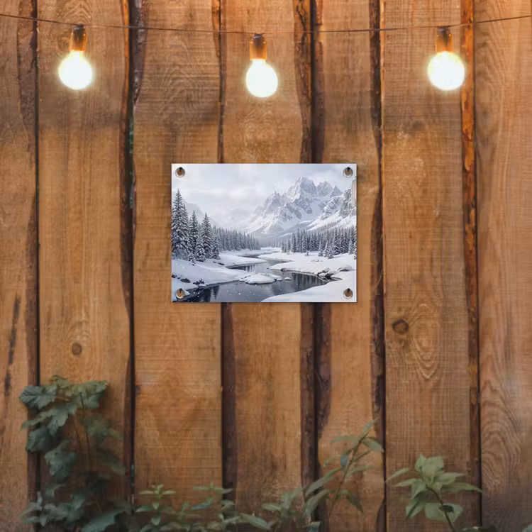 Tuinposter - Sneeuwlandschap - Bergen - Rivier - Winter — 2