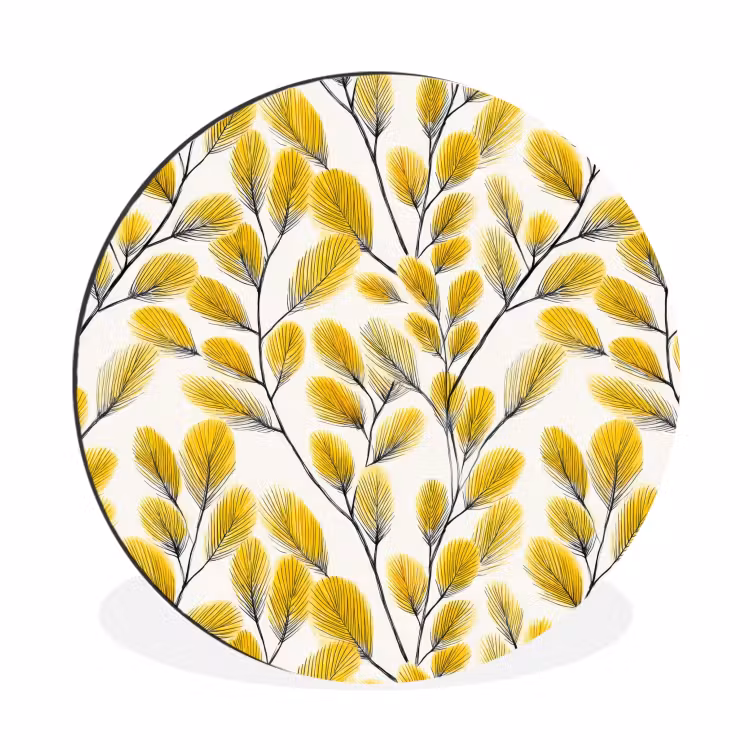 Wandcirkel - Aluminium - Bladeren - Botanisch - Elegant - Geel - Zwart — 1