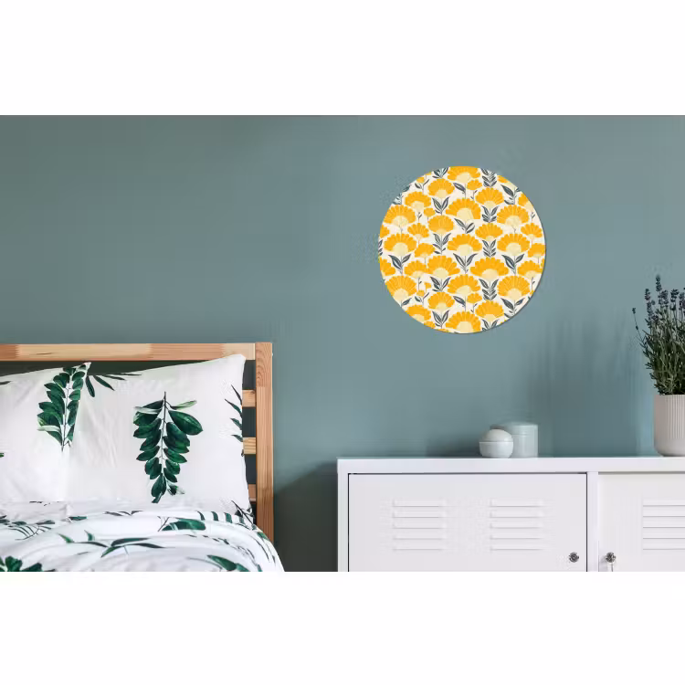 Wandcirkel - Aluminium - Bloemen - Retro - Botanisch - Okergeel - Grijs — 4
