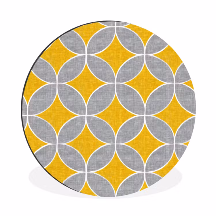 Wandcirkel - Aluminium - Geometrisch - Cirkels - Textuur - Grijs - Geel — 1