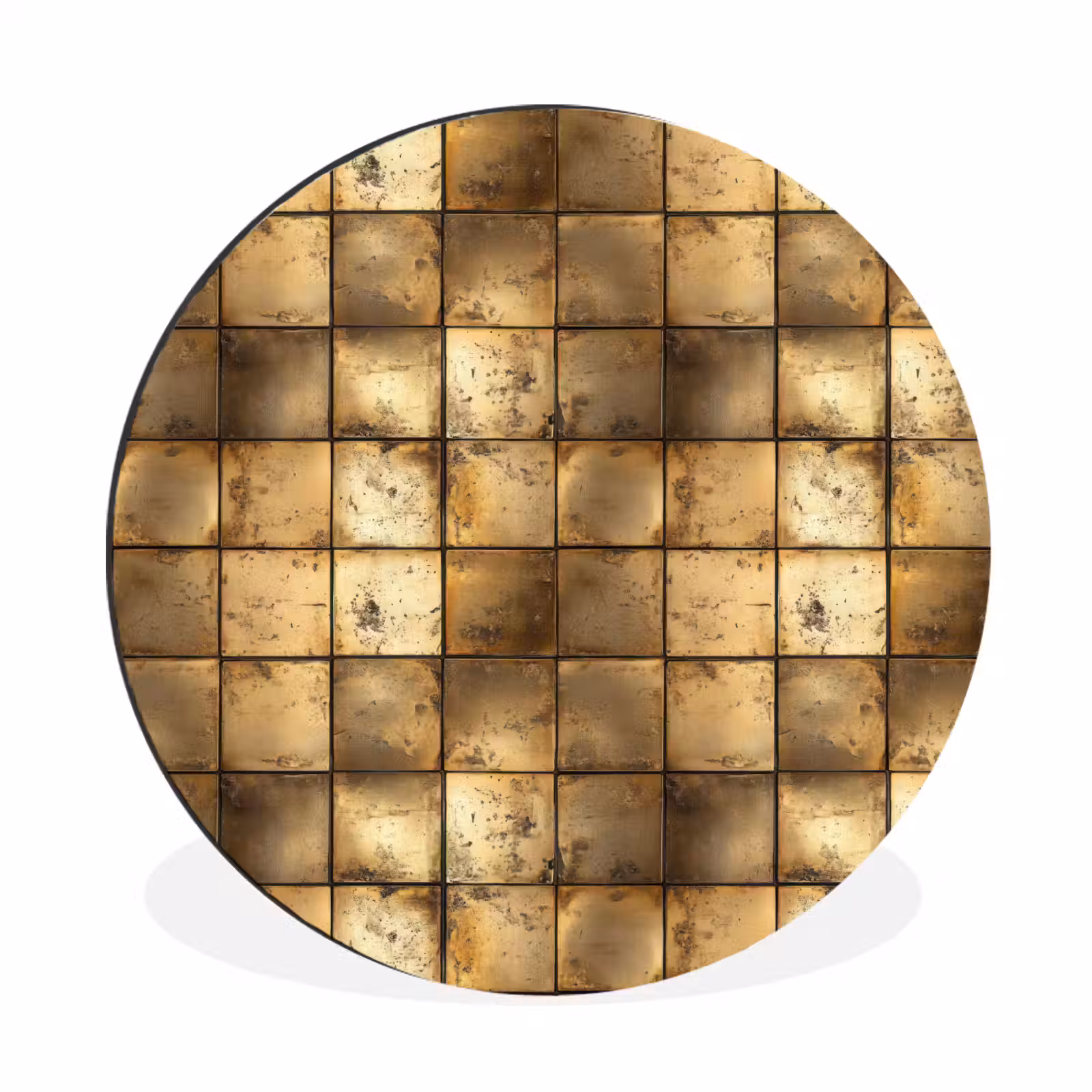 Wandcirkel - Aluminium - Geometrisch - Tegels - Goud — 1
