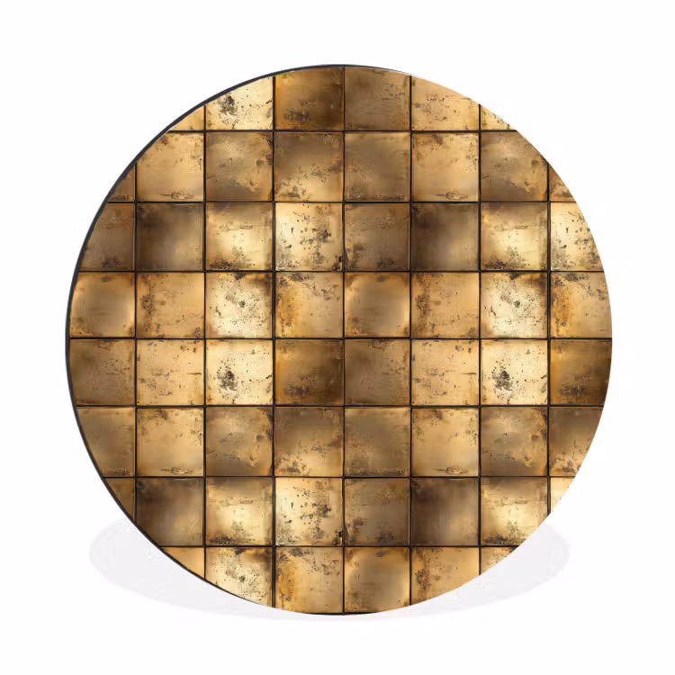 Wandcirkel - Aluminium - Geometrisch - Tegels - Goud — 1