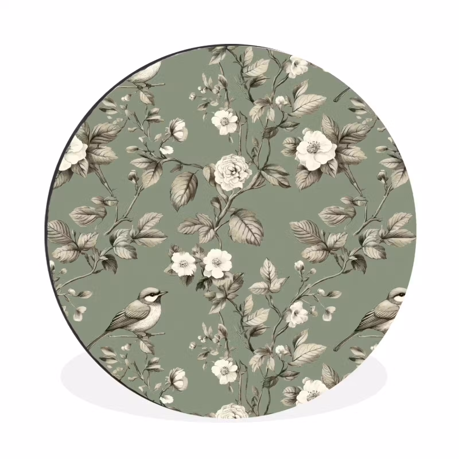 Wandcirkel - Aluminium - Botanisch - Vogels - Groen — 1