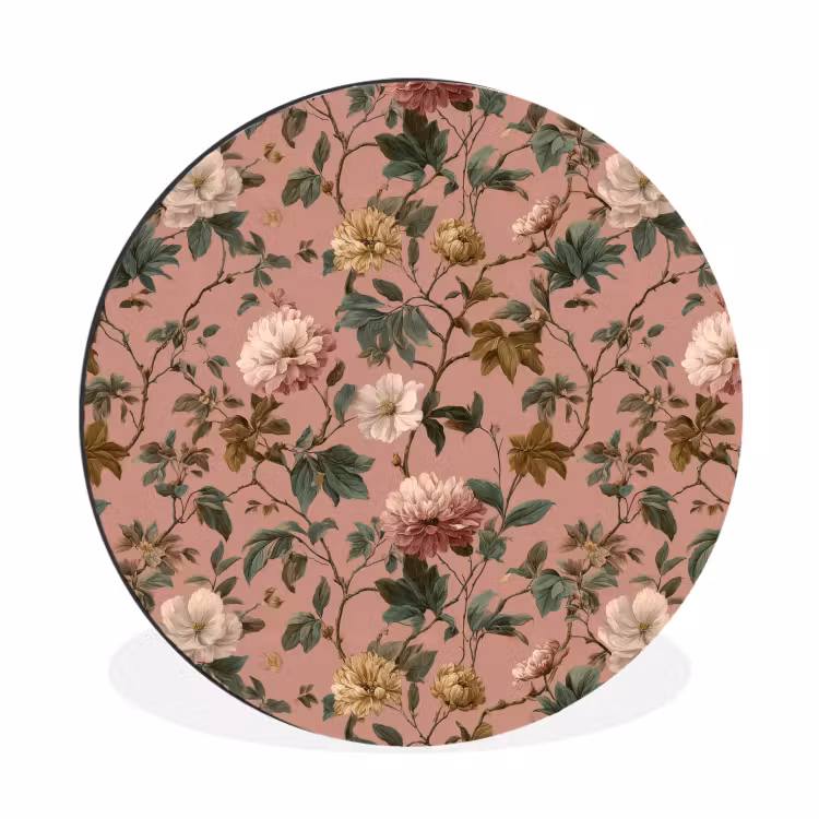 Wandcirkel - Aluminium - Bloemen - Klassiek - Roze — 1