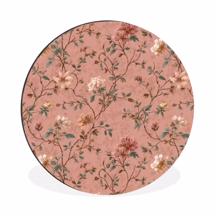 Wandcirkel - Aluminium - Botanisch - Bloemen - Roze — 1
