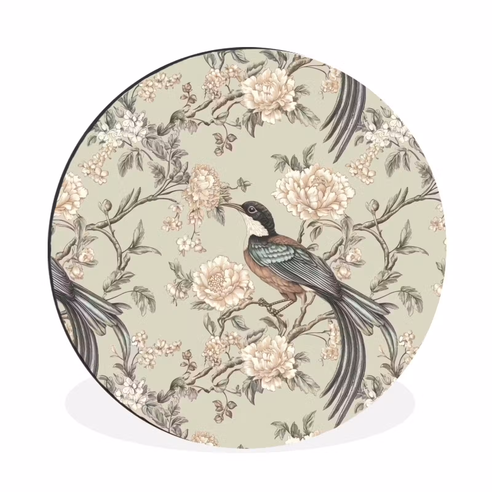 Wandcirkel - Aluminium - Bloem - Vogel - Kleurrijk — 1