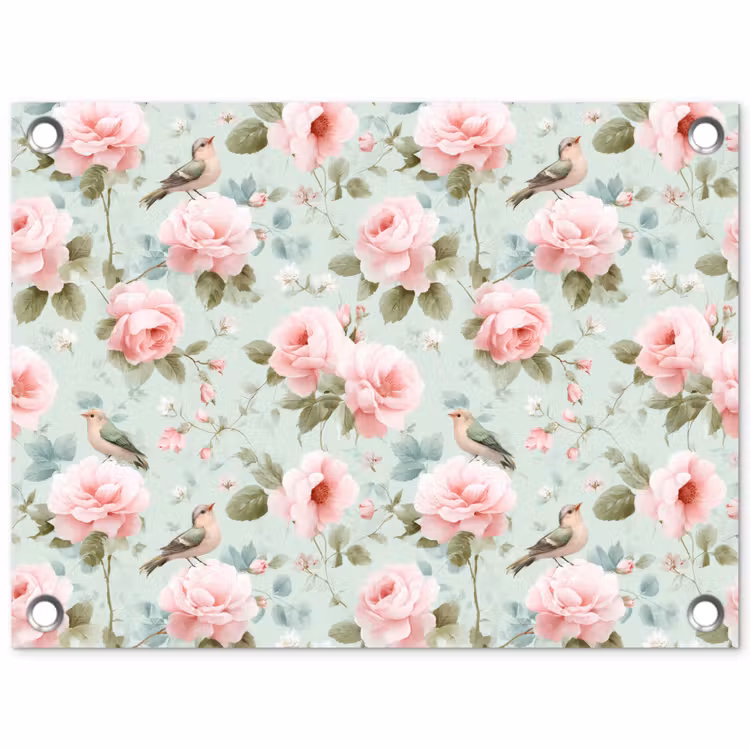 Tuinposter - Rozen - Vogels - Pastel - Kleurrijk — 1