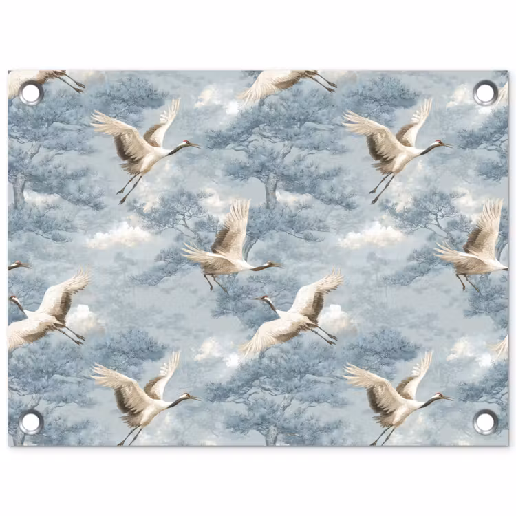 Tuinposter - Wolken - Kraanvogels - Blauw — 1