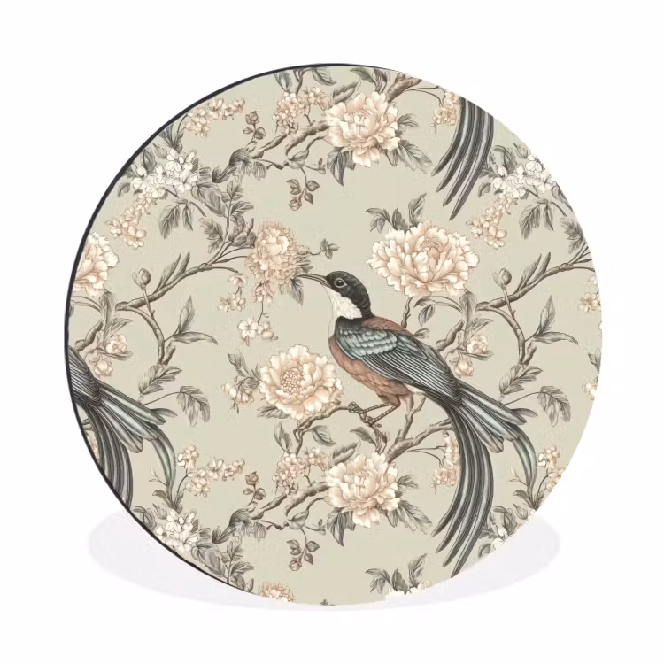 Wandcirkel - Aluminium - Bloem - Vogel - Kleurrijk — 1