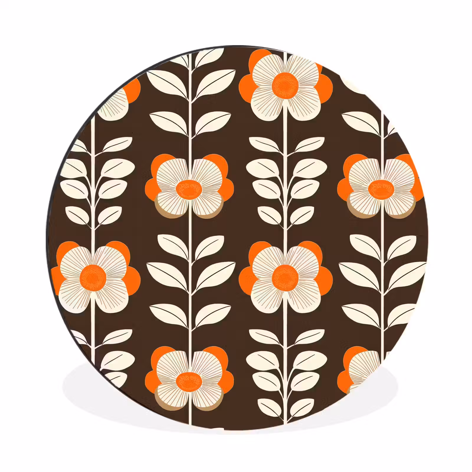 Wandcirkel - Aluminium - Bloemen - Retro - Bruin — 1