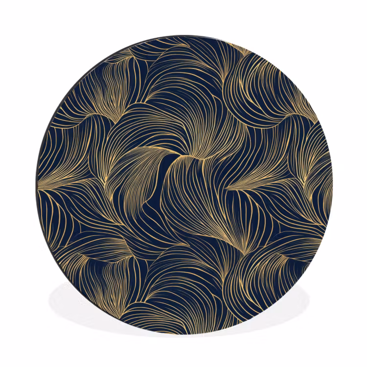 Wandcirkel - Aluminium - Abstract - Lijnen - Blauw - Goud — 1