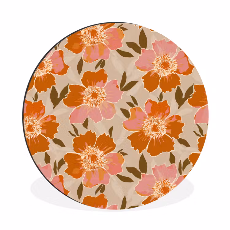 Wandcirkel - Aluminium - Bloemen - Motief - Retro — 1