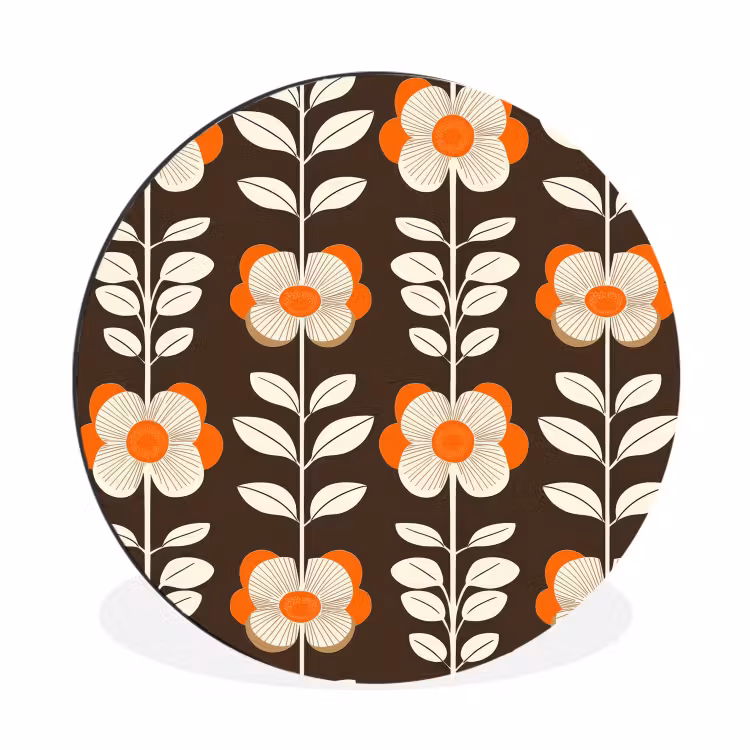 Wandcirkel - Aluminium - Bloemen - Retro - Bruin — 1