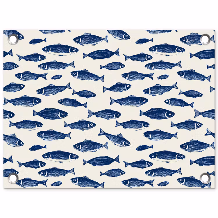 Tuinposter - Vissen - Patroon - Blauw - Wit — 1