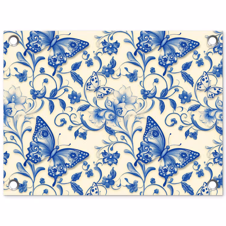 Tuinposter - Vlinders - Bloemen - Blauw - Botanisch — 1