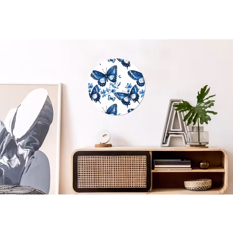 Wandcirkel - Aluminium - Blauw - Vlinders - Bloemen - Wit — 3