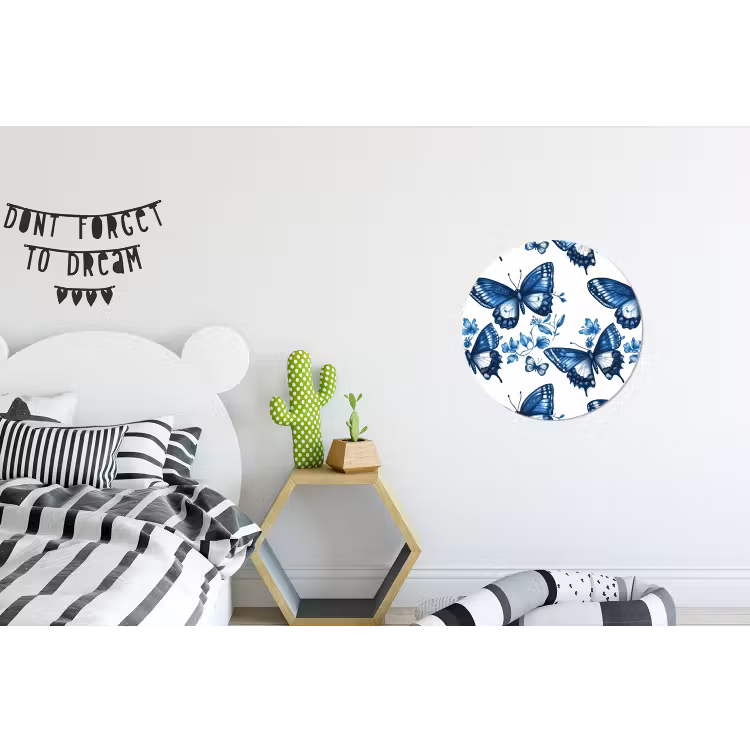 Wandcirkel - Aluminium - Blauw - Vlinders - Bloemen - Wit — 5