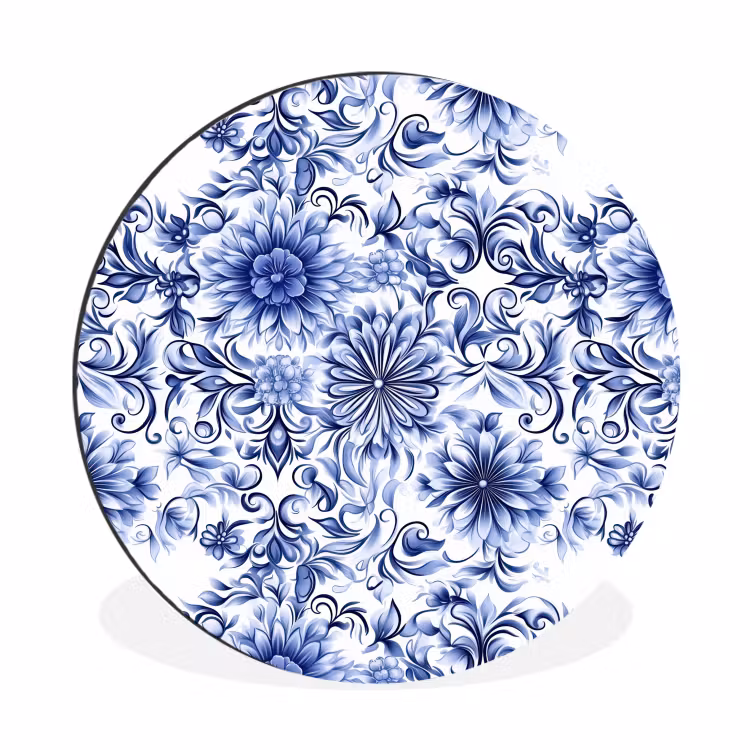 Wandcirkel - Aluminium - Bloemen - Blauw - Patroon - Wit — 1