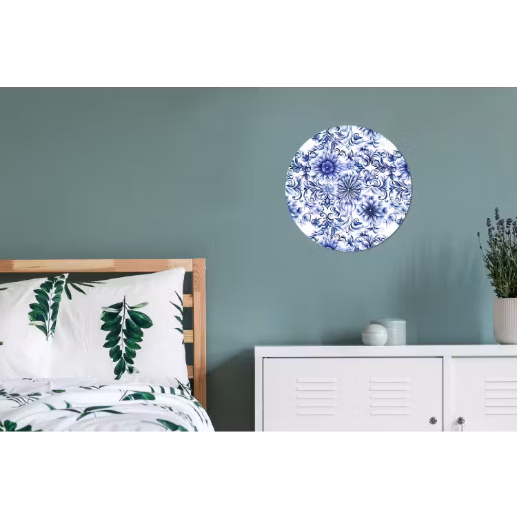 Wandcirkel - Aluminium - Bloemen - Blauw - Patroon - Wit — 4