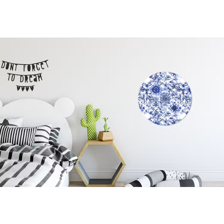 Wandcirkel - Aluminium - Bloemen - Blauw - Patroon - Wit — 5