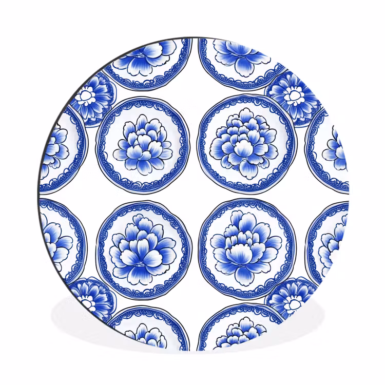 Wandcirkel - Aluminium - Cirkels - Bloemen - Blauw — 1