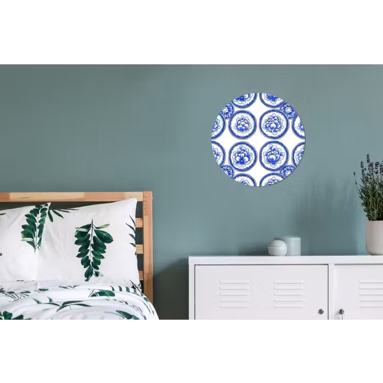 Wandcirkel - Aluminium - Cirkels - Bloemen - Blauw — 4