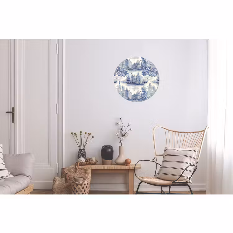 Wandcirkel - Aluminium - Huizen - Bomen - Water - Vogels - Blauw — 2