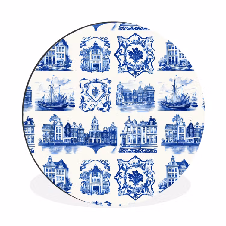 Wandcirkel - Aluminium - Huizen - Schepen - Blauw — 1
