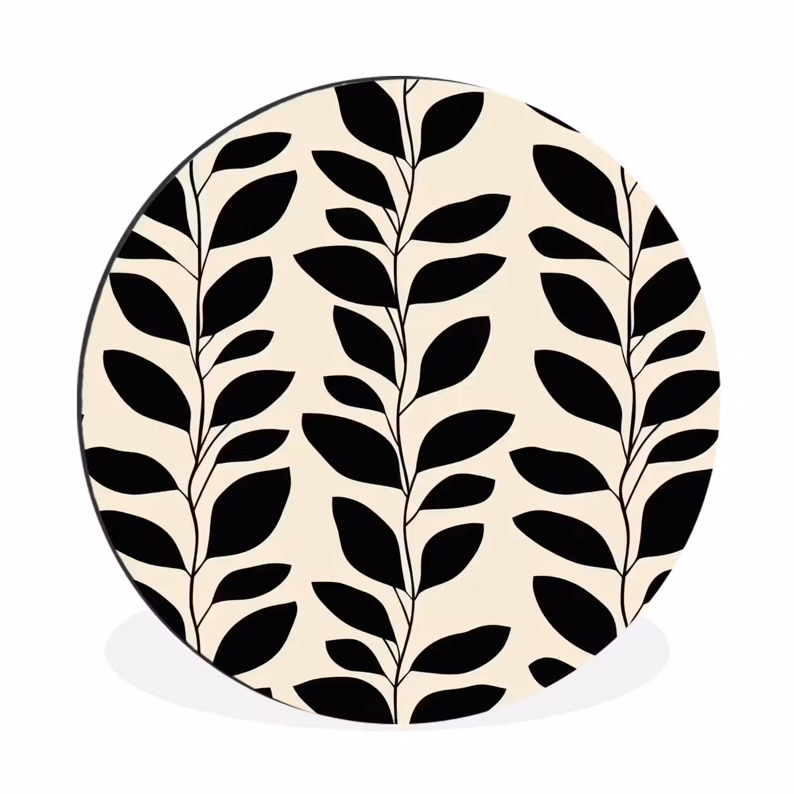 Wandcirkel - Aluminium - Botanisch - Dessin - Zwart - Beige — 1