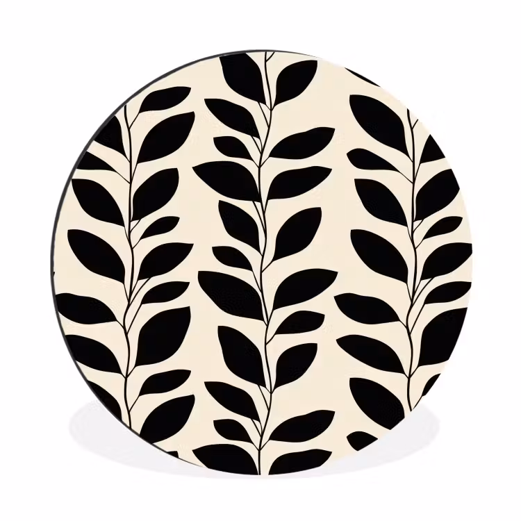 Wandcirkel - Aluminium - Botanisch - Dessin - Zwart - Beige — 1