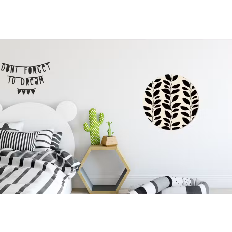 Wandcirkel - Aluminium - Botanisch - Dessin - Zwart - Beige — 5