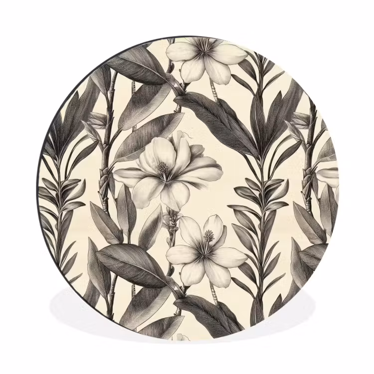 Wandcirkel - Aluminium - Klassiek - Botanisch - Zwart - Beige — 1