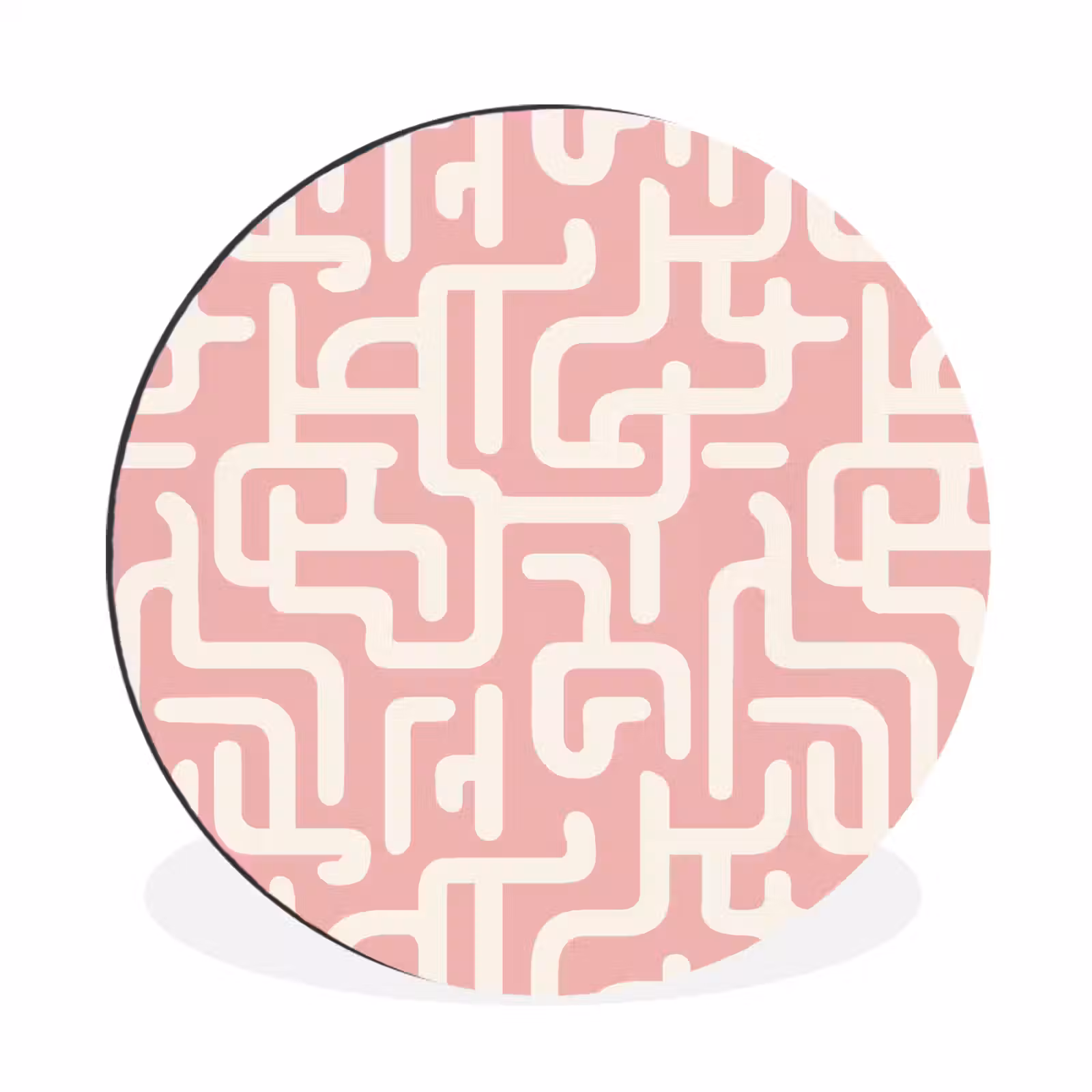 Wandcirkel - Aluminium - Doolhofpatroon - Roze - Wit - Abstract — 1