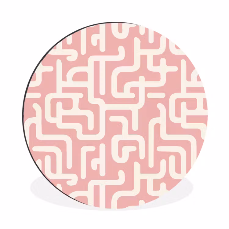 Wandcirkel - Aluminium - Doolhofpatroon - Roze - Wit - Abstract — 1