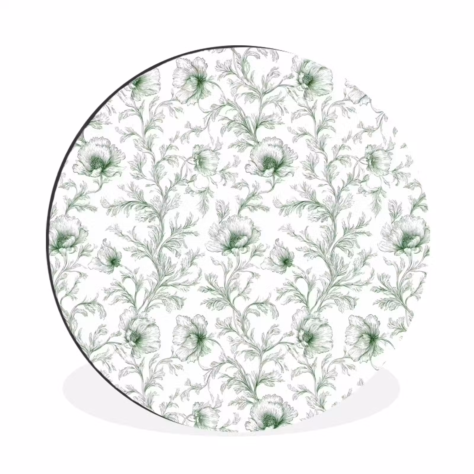 Wandcirkel - Aluminium - Bloemen - Getekend - Groen — 1