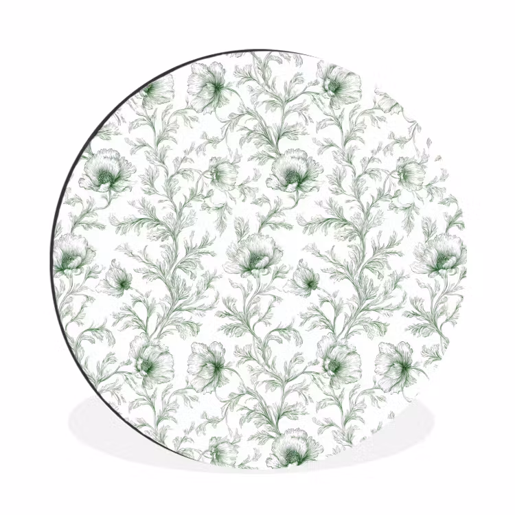 Wandcirkel - Aluminium - Bloemen - Getekend - Groen — 1