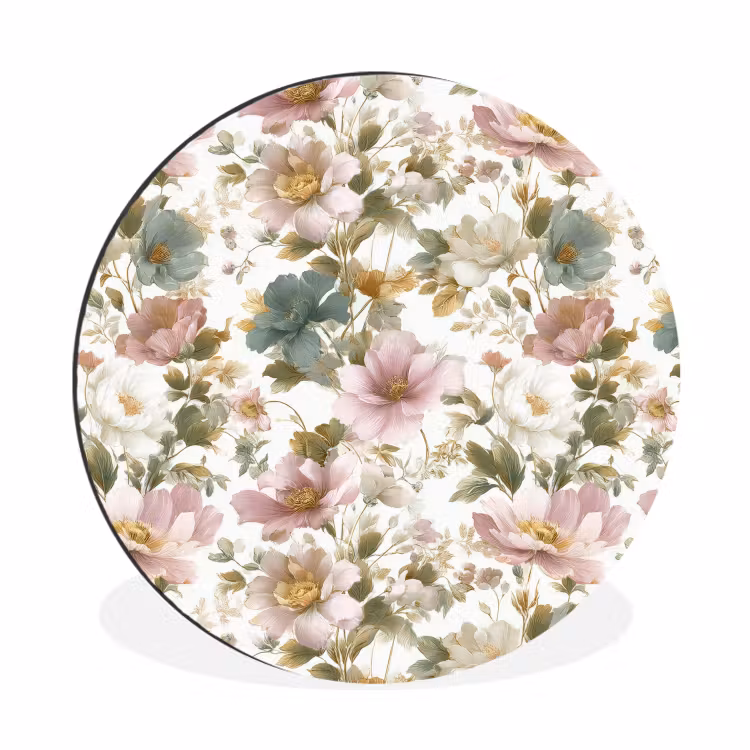 Wandcirkel - Aluminium - Bloemen - Patroon - Pastel — 1