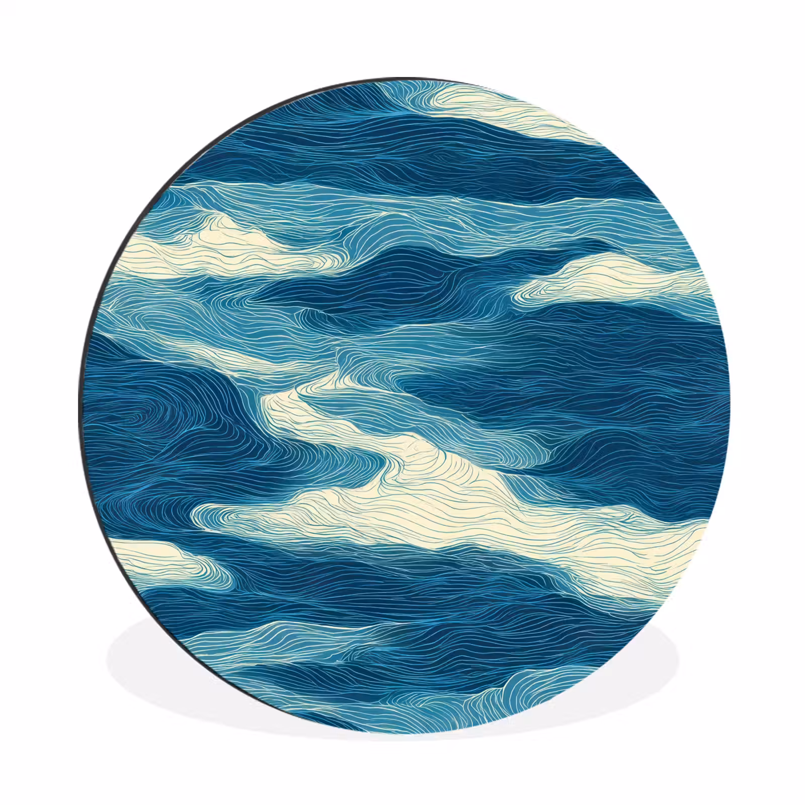 Wandcirkel - Aluminium - Golven - Abstract - Patroon - Blauw - Wit — 1