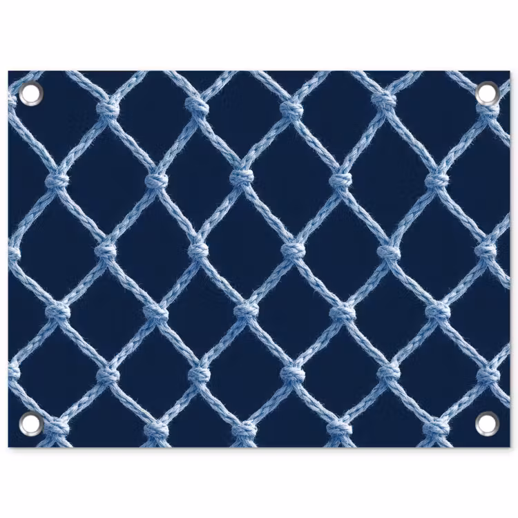 Tuinposter - Visnet - Touw - Patroon - Marineblauw — 1