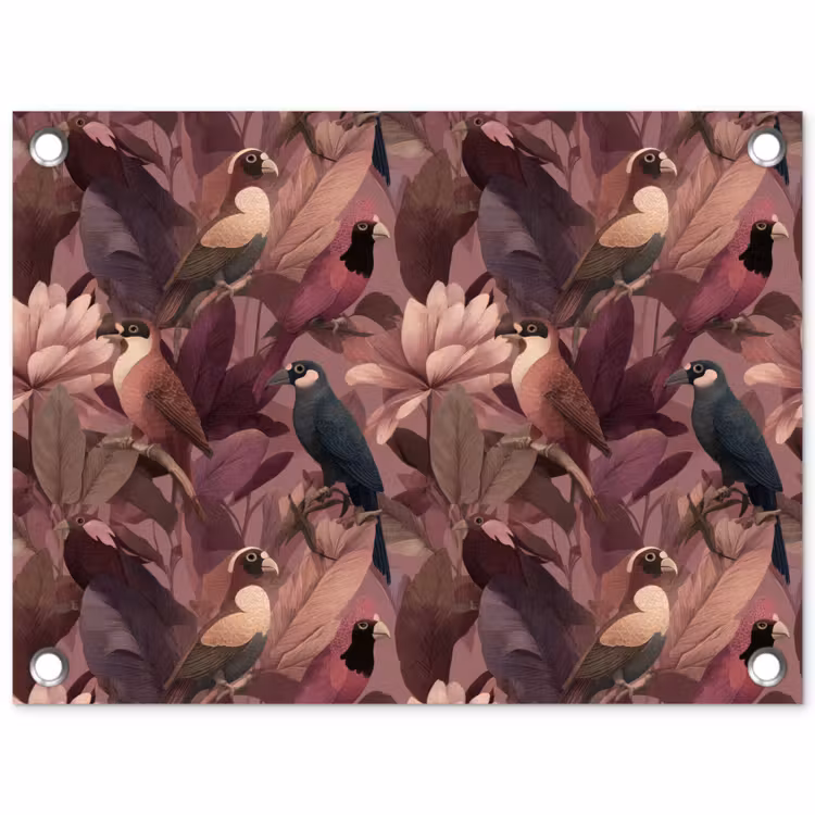 Tuinposter - Vogels - Bladeren - Roze — 1