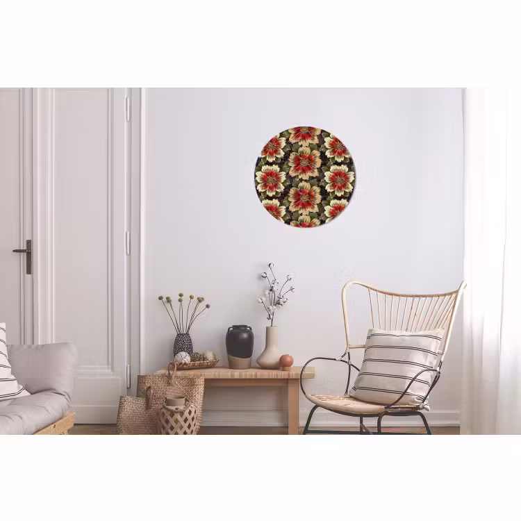 Wandcirkel - Aluminium - Bloemen - Klassiek - Patroon - Rood — 2