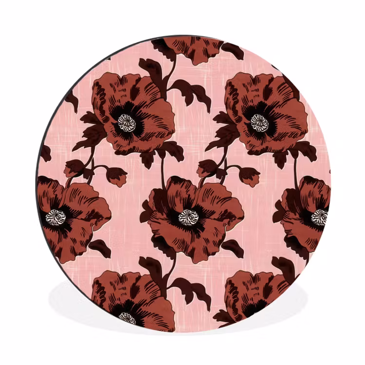 Wandcirkel - Aluminium - Bloemen - Retro - Rood — 1