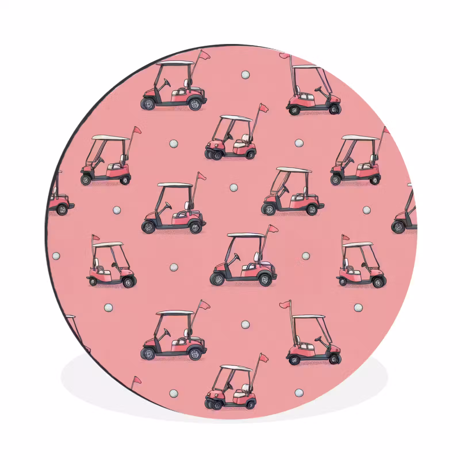 Wandcirkel - Aluminium - Golfkar - Retro - Roze — 1