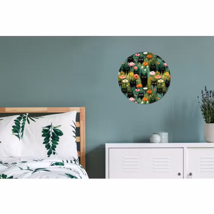 Wandcirkel - Aluminium - Katten - Bloemen - Kleurrijk — 4