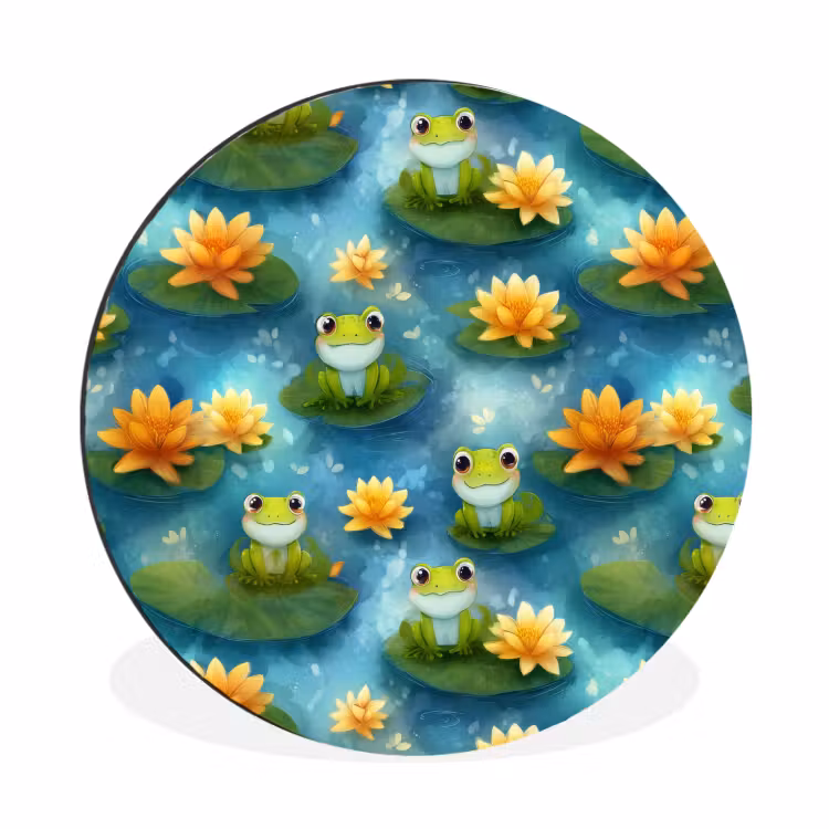 Wandcirkel - Aluminium - Kikker - Lelies - Groen — 1