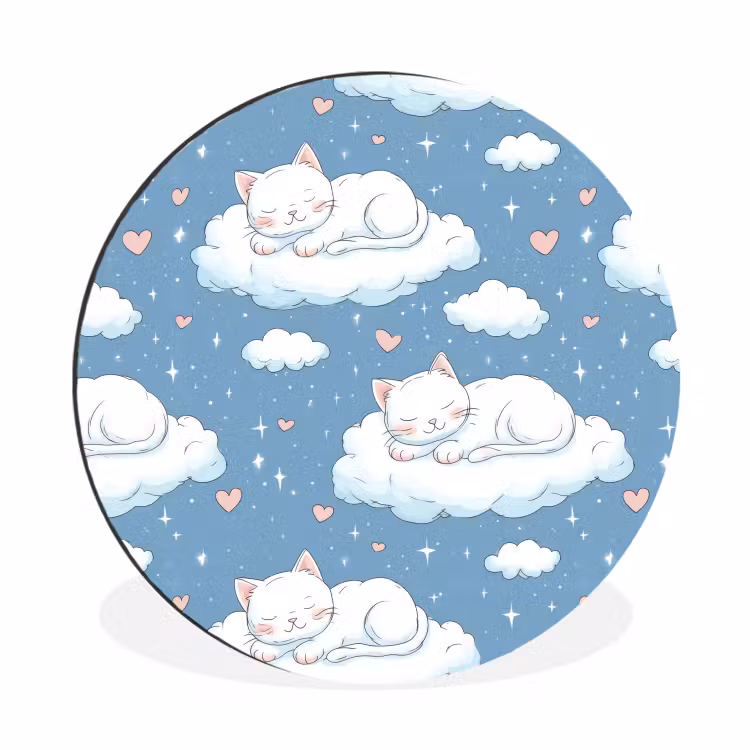 Wandcirkel - Aluminium - Kitten - Wolken - Blauw — 1