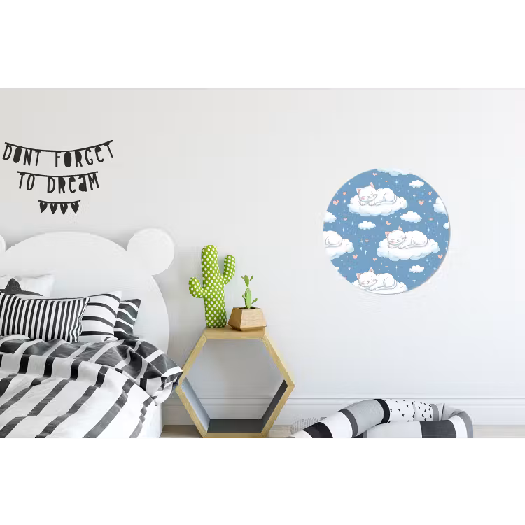 Wandcirkel - Aluminium - Kitten - Wolken - Blauw — 5